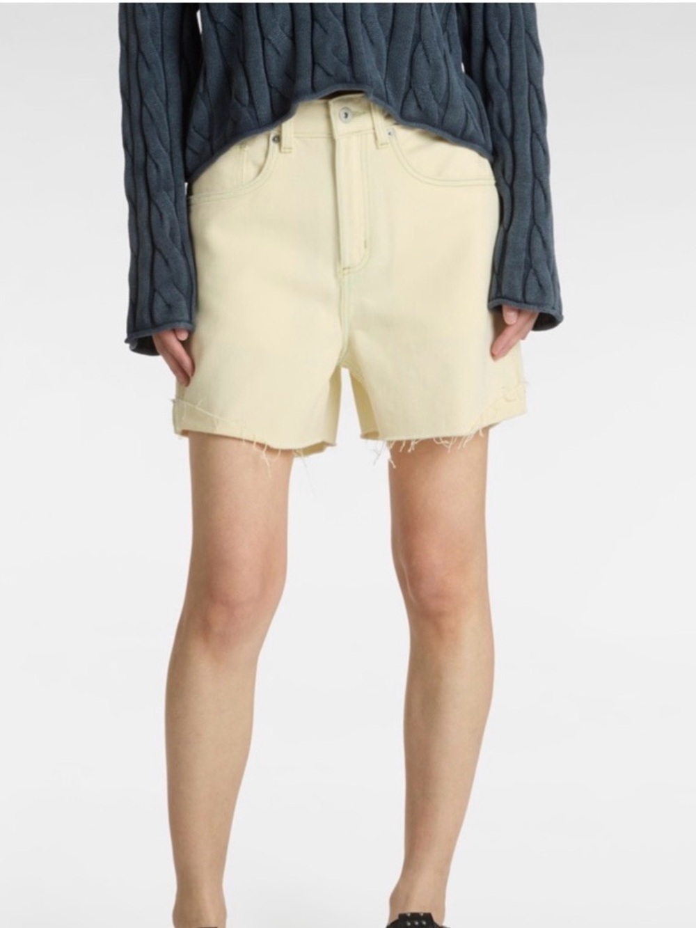 Vans Women's Cream High-Rise Frayed Denim Shorts